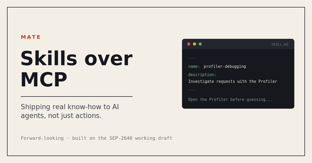 Skills over MCP: shipping Symfony know-how with Mate.